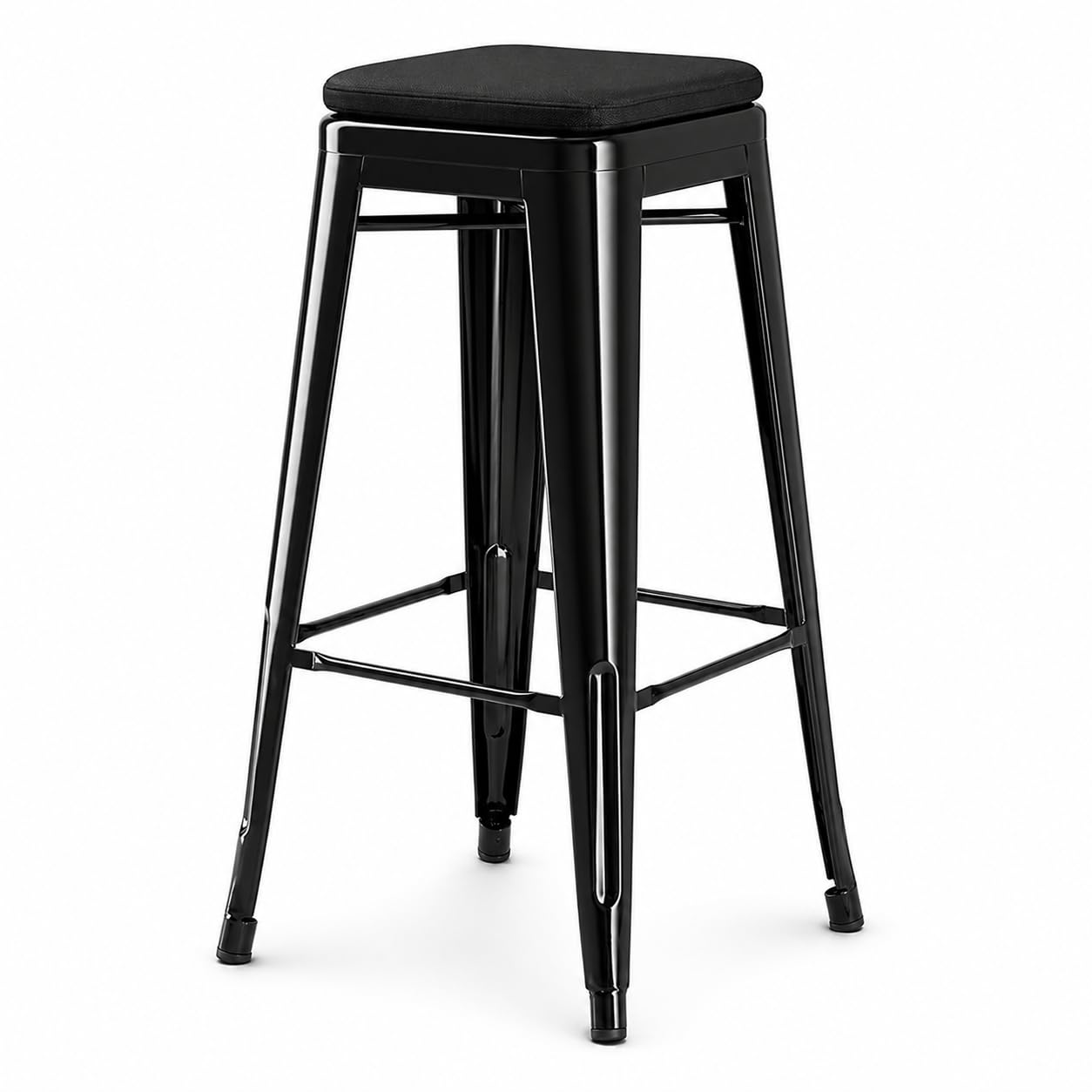 Glownary Alloy Outdoor Backless Barstool, Onyx Black Steel with Magnetic Fabric Cushion, 30 Inch Bar Height, Industrial Modern Style, 400 lb Capacity