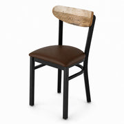 Glownary Boomerang Restaurant Chair, Black Metal Frame with Dark Brown Vinyl Seat, Driftwood Back, Mid-Century Style, 32 Inch Height, 330 lb Capacity