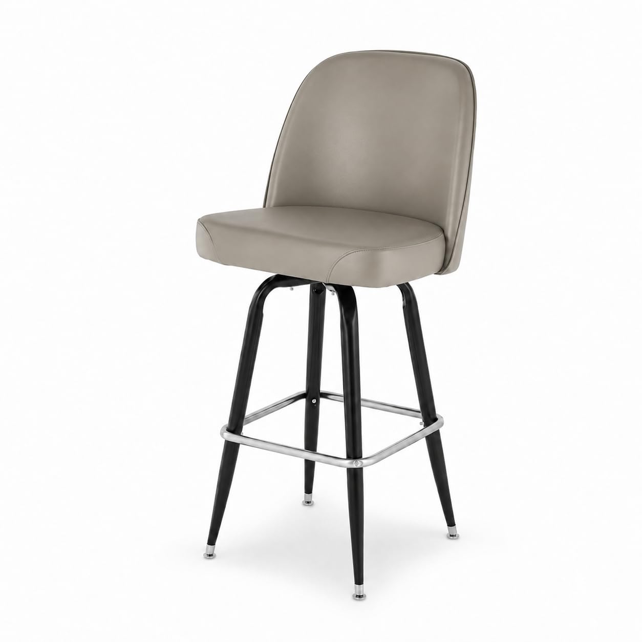 Glownary Black Metal Swivel Barstool with Gray Vinyl Bucket Seat, 29.5 Inch Height, Mid-Century Style, 350 lb Capacity