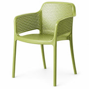 Glownary Rio Sea Moss Green Resin Arm Chair, Indoor Outdoor, Stackable, Perforated Seat, with Arms, Commercial Grade, 24x22x31.5 Inch, 350 lb Capacity