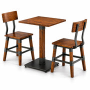 Glownary Industrial Square Dining Table Set with 2 Chairs, Rustic Walnut Finish, Solid Wood Live Edge, 24x24 Inch Table, Standard Height