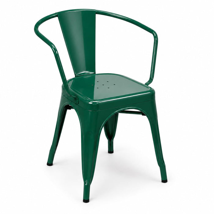 Glownary Alloy Steel Emerald Green Arm Chair, Indoor Outdoor, 21x17.5x28.5 Inch, Stackable, Powder-Coated, 400 lb Capacity
