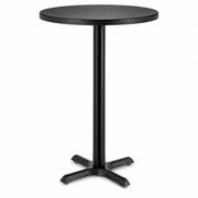 Glownary Round Bar Height Table, Black Wood Finish, MDF Core with PVC Top, 30 Inch Diameter, Cast Iron Base, Indoor Commercial Use