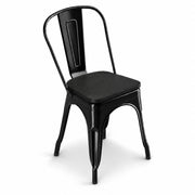 Glownary Alloy Indoor Cafe Chair, Onyx Black Steel Frame with Wood Seat, Stackable, Modern Industrial Style, 400 lb Capacity