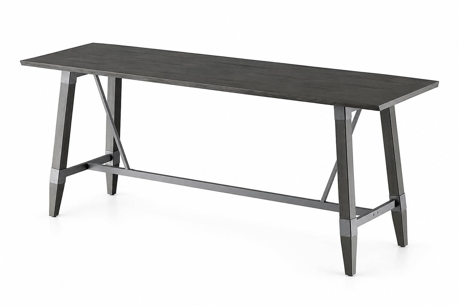 Glownary Industrial Live Edge Bar Height Table, Slate Gray Wood with Steel Trestle Base, 30 x 96 Inch, 8-10 Seating Capacity