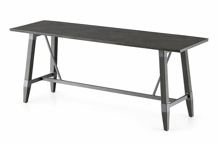 Glownary Industrial Live Edge Bar Height Table, Slate Gray Wood with Steel Trestle Base, 30 x 96 Inch, 8-10 Seating Capacity