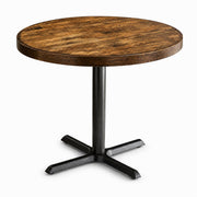 Glownary Round Wood Butcher Block Table, 36 Inch Vintage Brown, Cast Iron Base, Standard Height Dining Table for 3-4 People