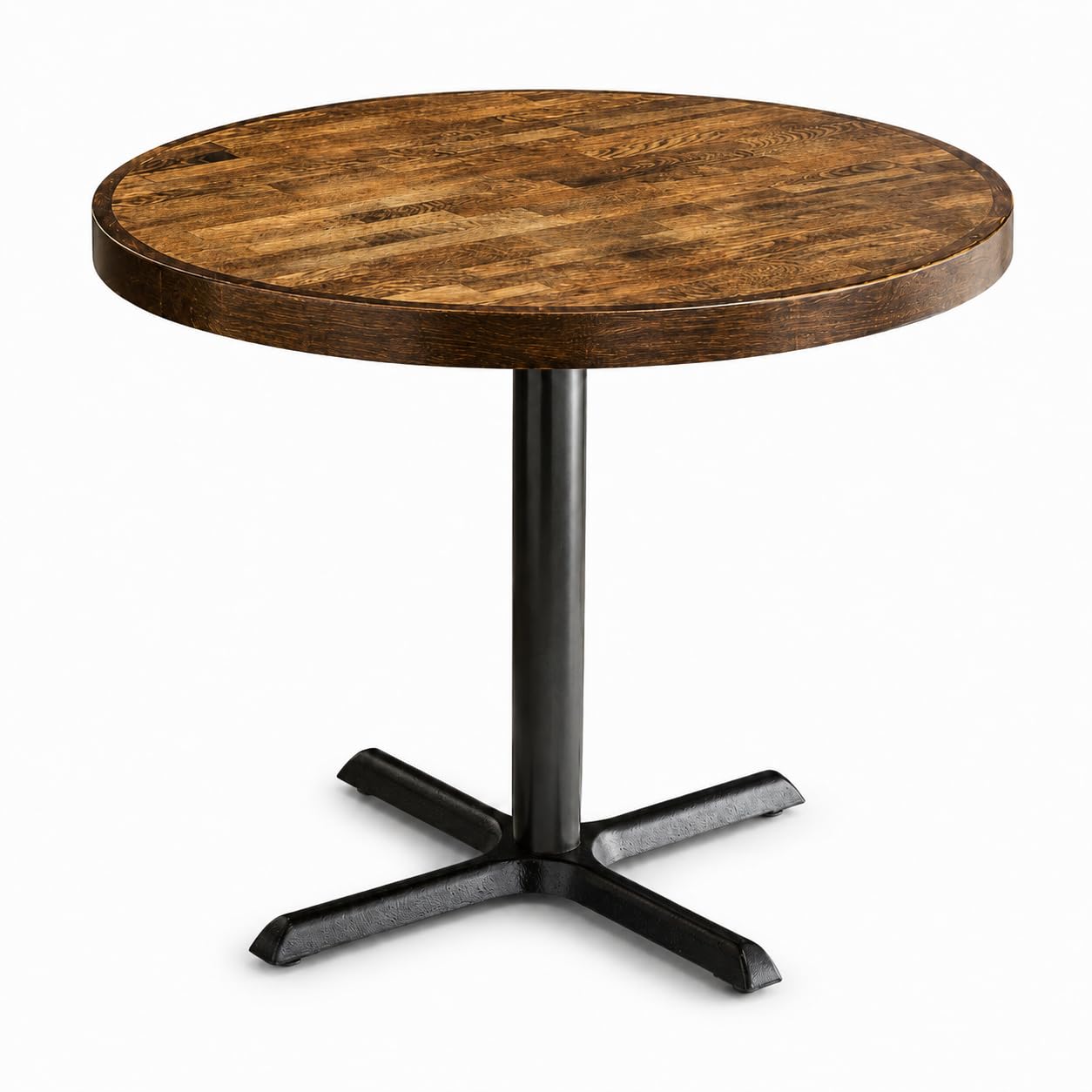 Glownary Round Wood Butcher Block Table, 36 Inch Vintage Brown, Cast Iron Base, Standard Height Dining Table for 3-4 People