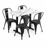 Glownary Rectangular Dining Table Set, White Versilla Top with 4 Black Steel Cafe Chairs, 47x27 Inch Table, Indoor Outdoor Use