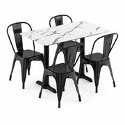 Glownary Rectangular Dining Table Set, White Versilla Top with 4 Black Steel Cafe Chairs, 47x27 Inch Table, Indoor Outdoor Use