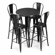 Glownary Alloy Round Bar Height Table Set, Distressed Onyx Black Steel, 30 Inch, with 4 Cafe Barstools, Indoor Outdoor