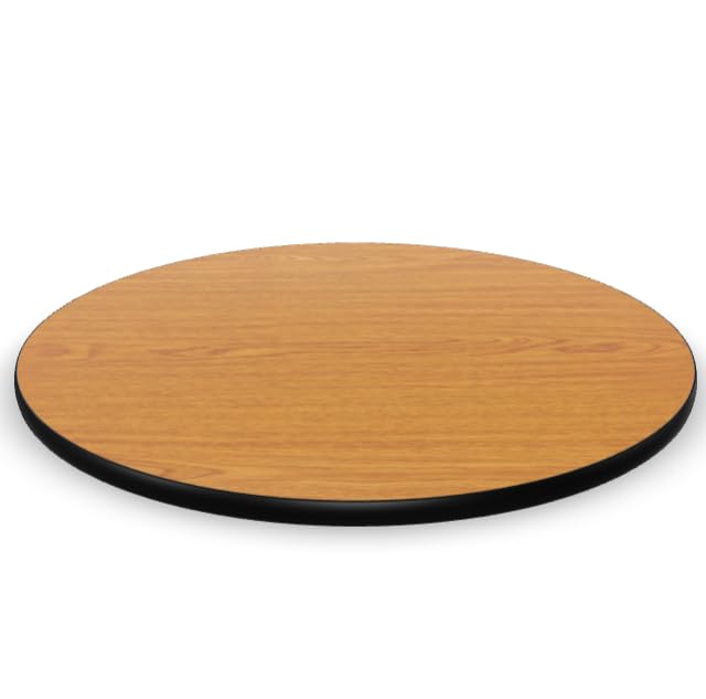 Glownary Round Table Top, Reversible Walnut/Oak, Laminated, 30 Inch Diameter, Black Vinyl Edge, Indoor Commercial Use, 3-4 Seating
