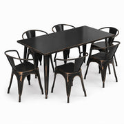 Glownary Alloy Outdoor Dining Set, Distressed Copper, Steel, 63 x 31.5 Inch Table with 6 Stackable Arm Chairs, Standard Height, Rectangle