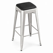 Glownary Alloy Backless Bar Stool, Silver Metal Frame with Black Vinyl Cushion, 30 Inch Height, Indoor, Stackable, 400 lb Capacity