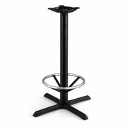 Glownary Cast Iron Cross Table Base, Black Powder-Coated, 30 x 30 Inch, Bar Height with 17.25 Inch Chrome Foot Ring, 3 Inch Column, Indoor Commercial