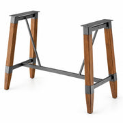 Glownary Industrial Rustic Walnut Table Base, Steel Trestle Frame with Wood Legs, Bar Height 40.75 Inch, 300 lb Capacity, for 30x72 Inch Tops