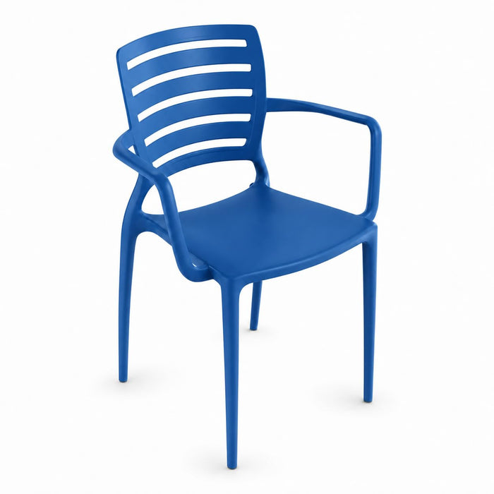 Glownary Sol Sea Blue Resin Indoor Outdoor Arm Chair, Modern Coastal Style, Stackable, UV Resistant, 23.25x19.88x33.25 Inches, 350 lb Capacity