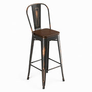 Glownary Alloy Industrial Cafe Barstool, Distressed Copper Metal Frame with Walnut Wood Seat, Bar Height 46.5 Inch, 400 lb Capacity