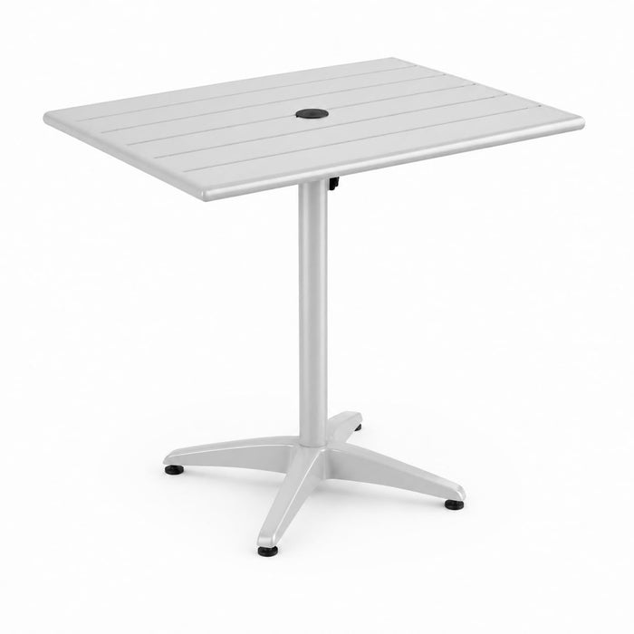 Glownary Outdoor Dining Table, Silver Powder-Coated Aluminum, 24x32 Inch, Weather-Resistant with Umbrella Hole, Square, 2-Person Seating