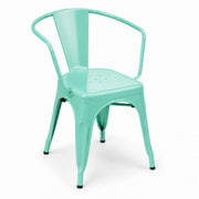 Glownary Alloy Aquamarine Metal Arm Chair, Indoor Outdoor Stackable, Steel Frame, 21x17.5x28.5 Inches, 400 lb Capacity