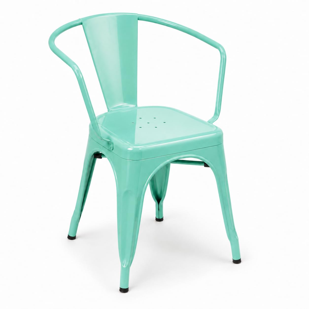 Glownary Alloy Aquamarine Metal Arm Chair, Indoor Outdoor Stackable, Steel Frame, 21x17.5x28.5 Inches, 400 lb Capacity