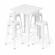 Glownary Bar Height Outdoor Table Set with 4 Backless Barstools, Pearl White Steel, 31.5x31.5 Inch Square Table, 42 Inch Tall, Stackable, Indoor Outdoor Use