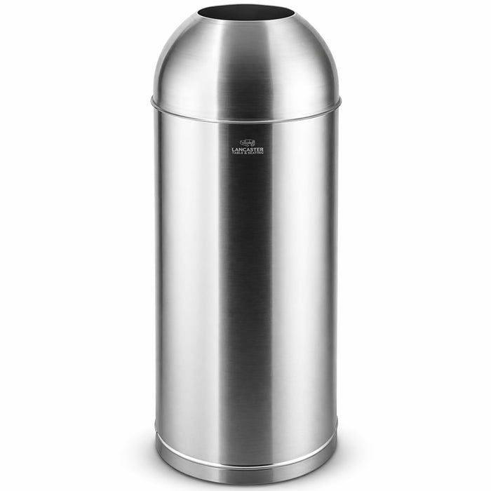 Glownary Stainless Steel Round Trash Can with Open Dome Lid, 15 Gallon Capacity, Silver, Indoor Decorative Waste Receptacle, 36 Inch Height