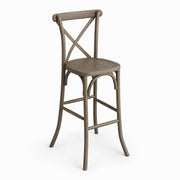 Glownary Vineyard Cross Back Bar Stool, Whiskey Brown Ashwood, 46 Inch Height, Stackable, Traditional Style, 300 lb Capacity, Indoor Use