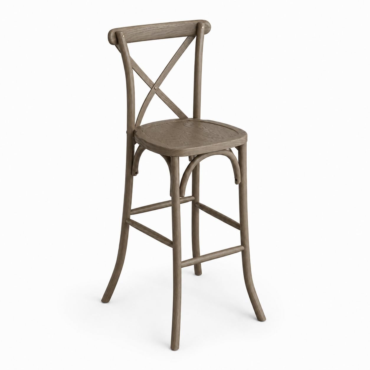 Glownary Vineyard Cross Back Bar Stool, Whiskey Brown Ashwood, 46 Inch Height, Stackable, Traditional Style, 300 lb Capacity, Indoor Use