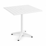 Glownary Square Outdoor Dining Table, White Powder-Coated Aluminum, 32x32 Inch, 30 Inch Height, with Umbrella Hole, 2-4 Seating Capacity