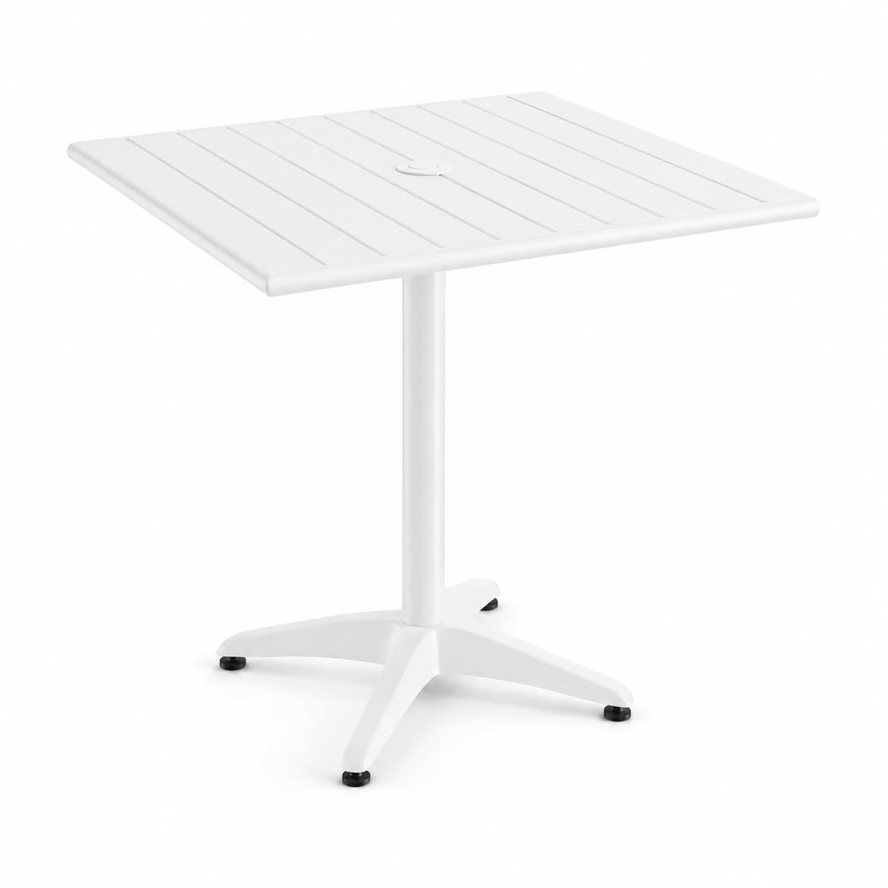 Glownary Square Outdoor Dining Table, White Powder-Coated Aluminum, 32x32 Inch, 30 Inch Height, with Umbrella Hole, 2-4 Seating Capacity