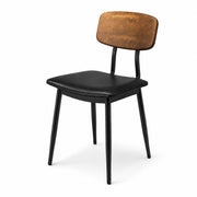 Glownary Mid-Century Dining Chair, Black Metal Frame with Vinyl Padded Seat, Brown Wood Backrest, 17.5x18.5x32.5 Inches, 300 lb Capacity