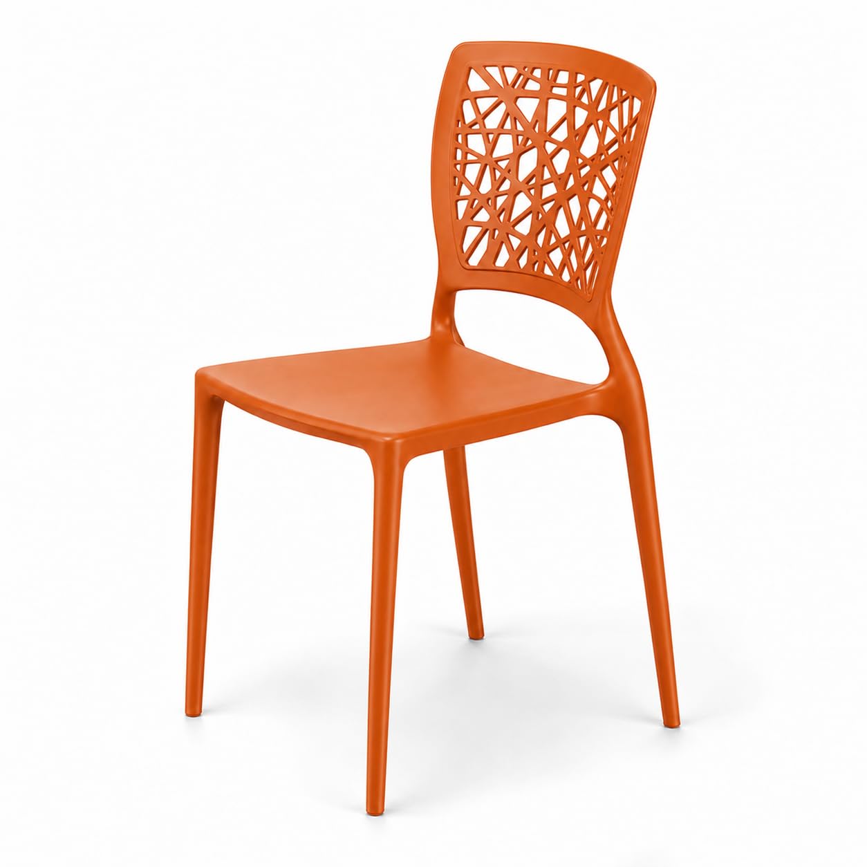Glownary Flora Terracotta Resin Side Chair, Webbed Back Design, Stackable, 350 lb Capacity, Orange, 20x17x33 Inches, for Outdoor Dining
