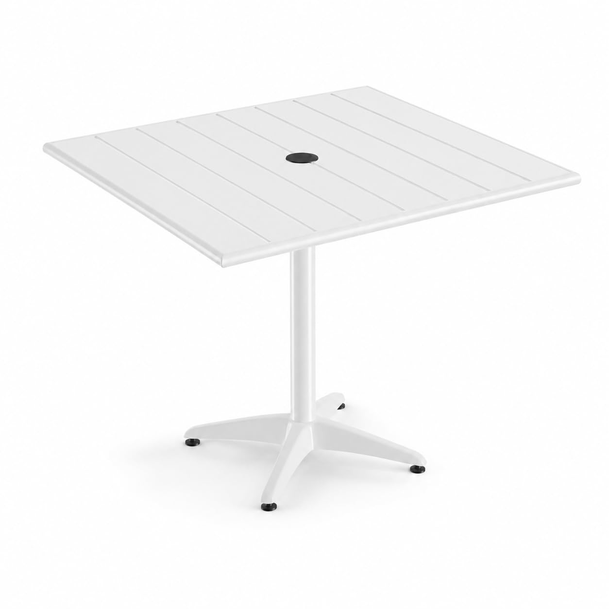 Glownary White Square Powder-Coated Aluminum Outdoor Dining Table with Umbrella Hole, 36 x 36 Inch, 2-4 Seating Capacity