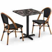 Glownary Excalibur Square Bistro Table Set, Paladina Laminate Top with 2 Black Aluminum Chairs, 27.5 Inch, Indoor Outdoor