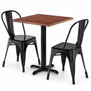 Glownary Outdoor Dining Set, Square Textured Walnut Table with 2 Black Steel Cafe Chairs, 27.5x27.5 Inch Standard Height, Indoor Outdoor Use