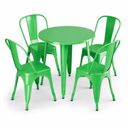 Glownary Alloy Round Dining Table Set with 4 Cafe Chairs, Jade Green Steel, 30 Inch, Stackable, Indoor Outdoor Use
