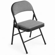 Glownary [ 4chairs Dark Grey Steel Folding Chair, Black Fabric Padded Seat and Back, 18.5x19x29 Inches, 300 lb Capacity, Commercial Indoor Outdoor Use