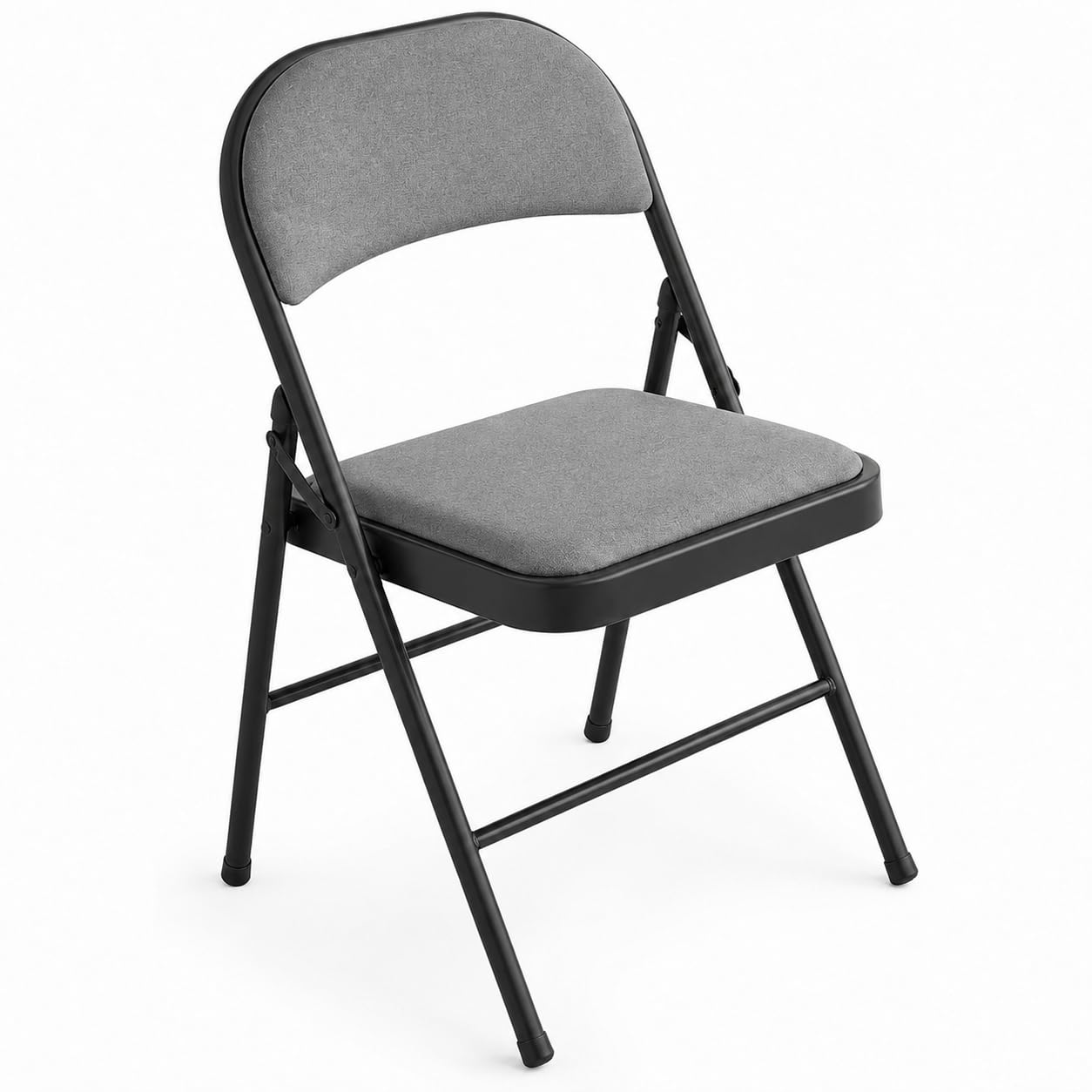 Glownary [ 4chairs Dark Grey Steel Folding Chair, Black Fabric Padded Seat and Back, 18.5x19x29 Inches, 300 lb Capacity, Commercial Indoor Outdoor Use