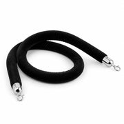 Glownary Black Velour Stanchion Rope with Silver Ends, 5 Feet Length, for Crowd Control, Guidance, Restaurant, Nightclub, Casino