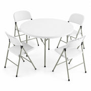 Glownary Round Folding Table Set with 4 Chairs, White Granite, Heavy-Duty Plastic, 48 Inch, Indoor Outdoor Use, 5-6 Seating Capacity