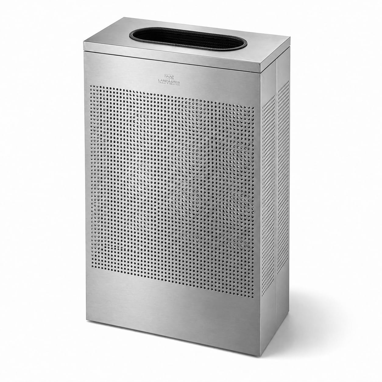 Glownary Perforated Stainless Steel Trash Can, Silver, Rectangular, 13 Gallon Capacity, Indoor Use, 19.5x10x30 Inches, with Lid