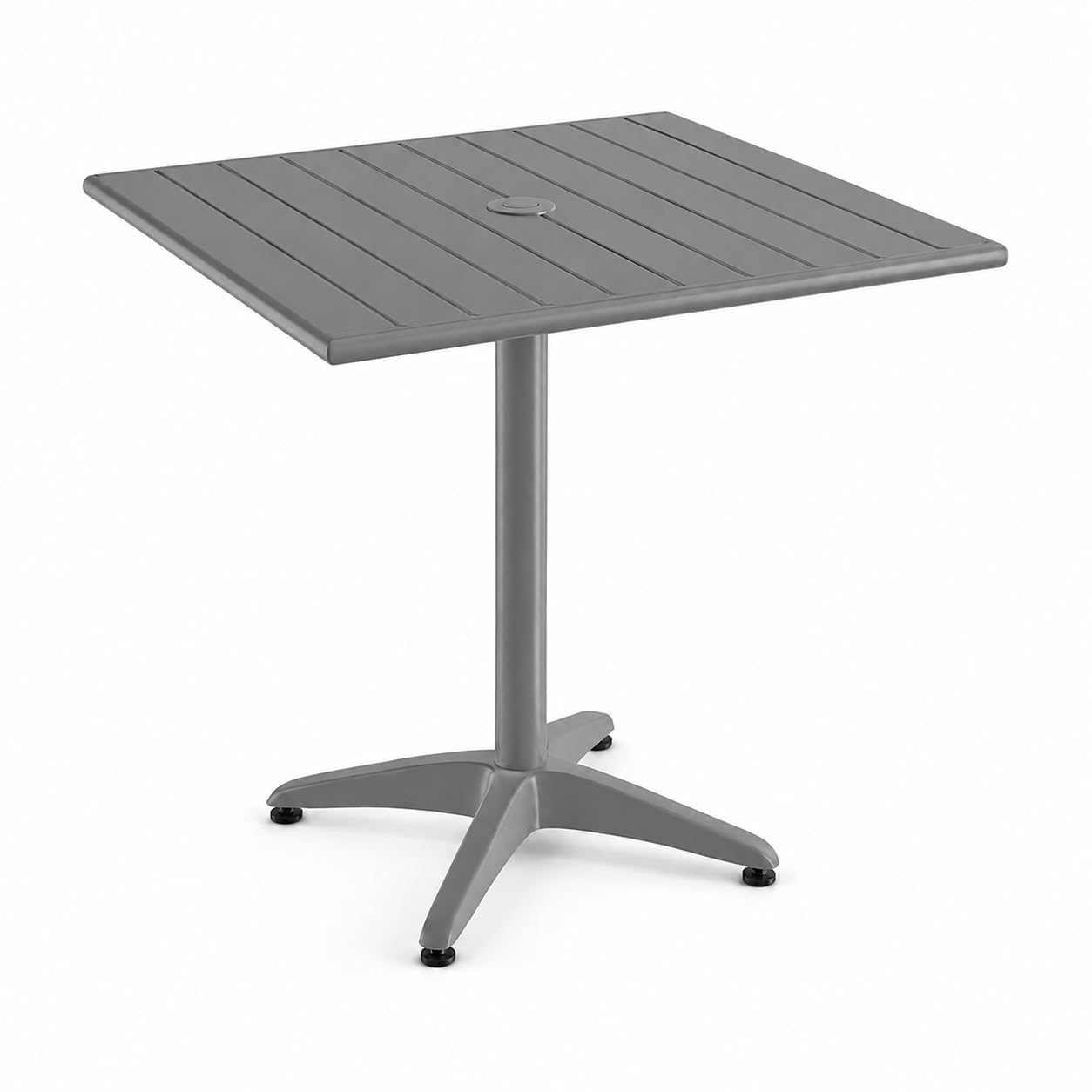 Glownary Square Outdoor Dining Table, Gray Powder-Coated Aluminum, 32x32 Inch, 30 Inch Height, with Umbrella Hole, 2-4 Seating Capacity