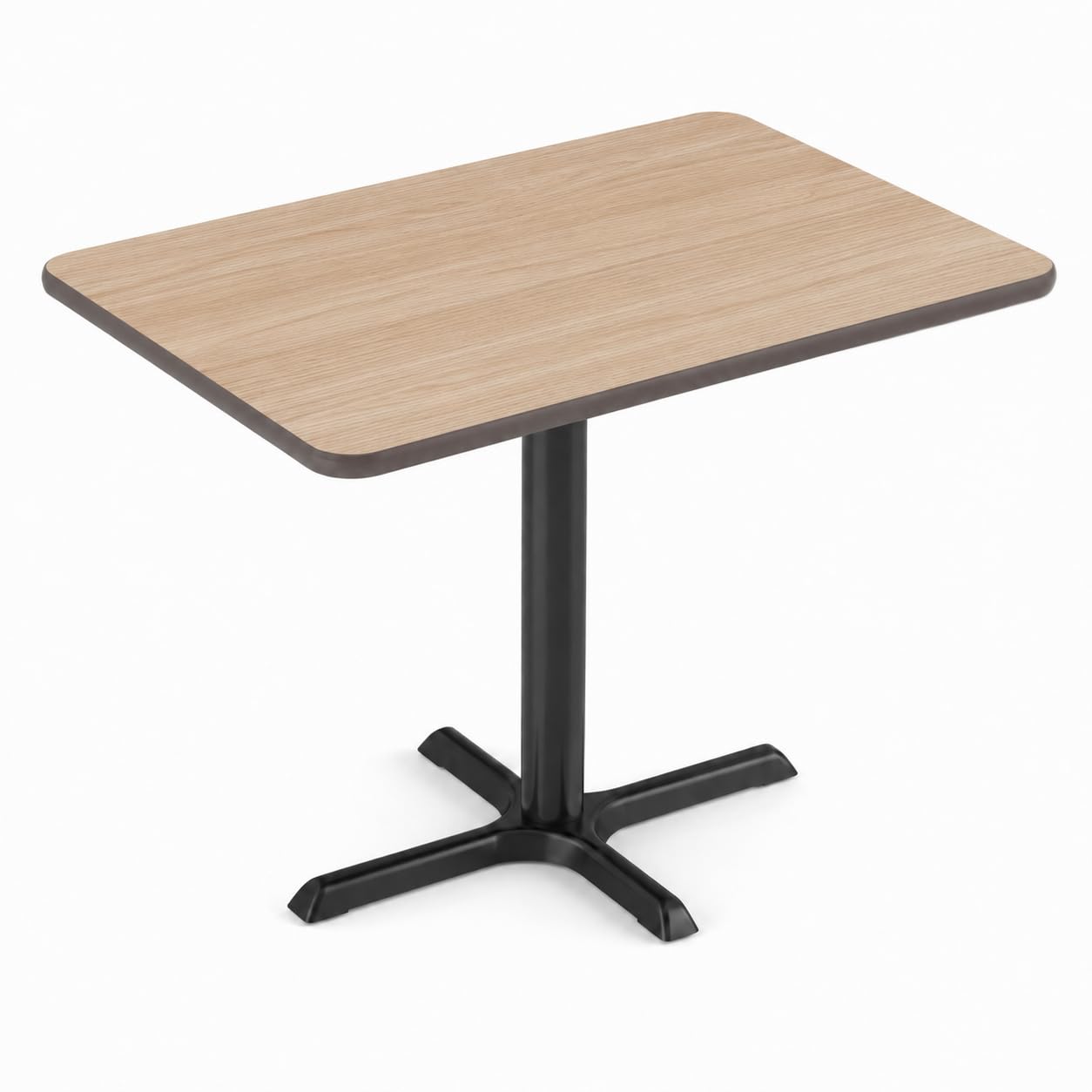 Glownary Rectangular Restaurant Table, White Birch/Ash Laminate Top, Black Cast Iron Base, 30x42 Inch, Standard Height, Indoor