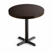 Glownary Round Wood Butcher Block Table, Espresso Brown, 30 Inch Standard Height, Cast Iron Cross Base, Indoor Restaurant, 3-4 Seating Capacity