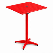Glownary Square Red Powder-Coated Aluminum Bar Height Outdoor Table, 32x32 Inch, with Umbrella Hole, 2-4 Seating