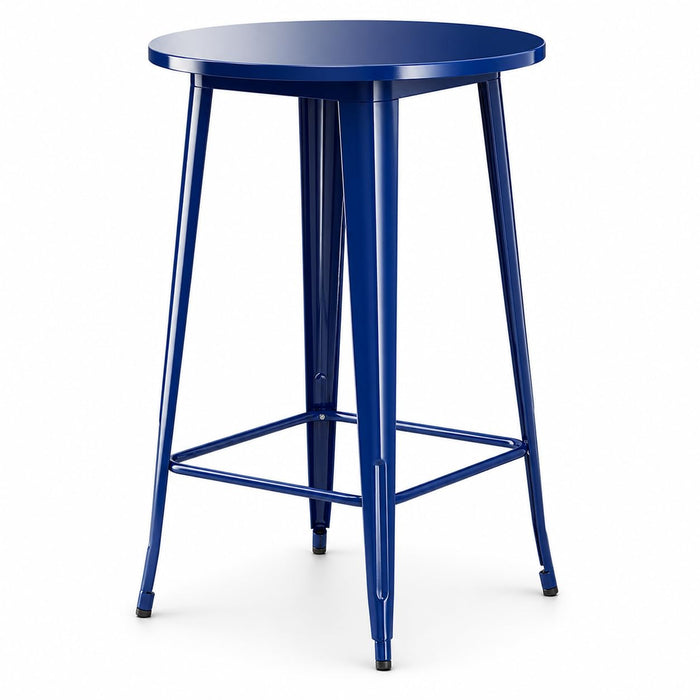 Glownary Round Steel Bar Height Table, Sapphire Blue, 30 Inch Diameter, Powder-Coated, Indoor Outdoor Use, 42 Inch Tall