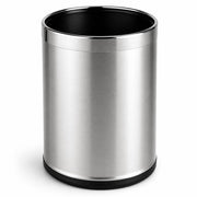 Glownary Stainless Steel Round Decorative Wastebasket, Silver Brushed Finish, Open Top, 2.1 Gallon, 13.38x11.16 Inches, Indoor Use