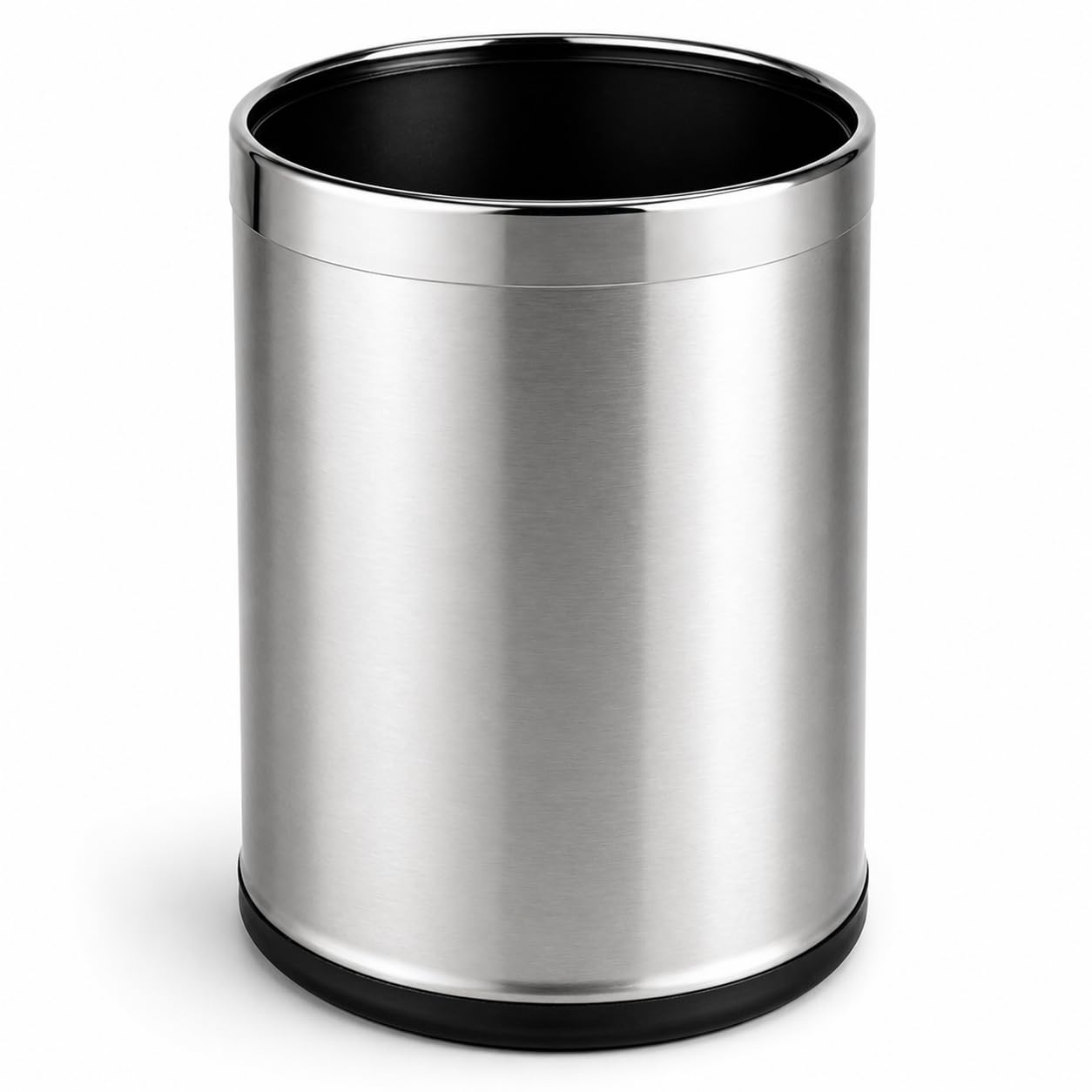 Glownary Stainless Steel Round Decorative Wastebasket, Silver Brushed Finish, Open Top, 2.1 Gallon, 13.38x11.16 Inches, Indoor Use