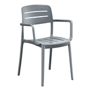 Glownary [ 4 Chairs Alto Shoreline Slate Resin Arm Chair, Gray Slat Back Design, Indoor Outdoor Dining, Stackable, 350 lb Capacity, 23.8x20.8x32.6 Inch